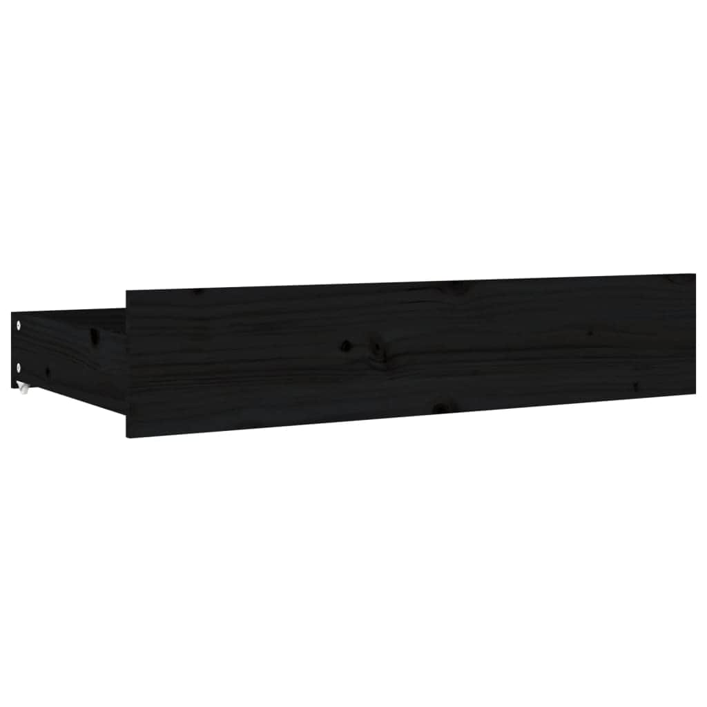 Black King Bed Frame with Drawers Solid Pinewood Sturdy Slats Headboard
