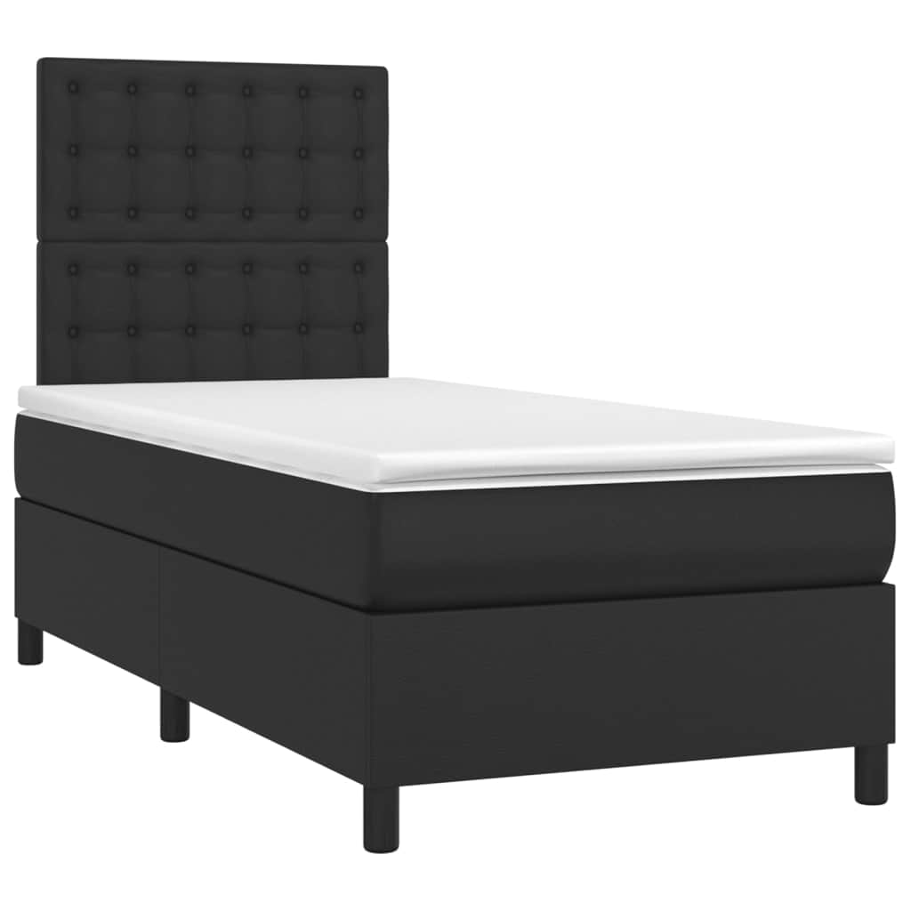 Black King Single Box Spring Bed with Faux Leather Pocket Spring Mattress LED