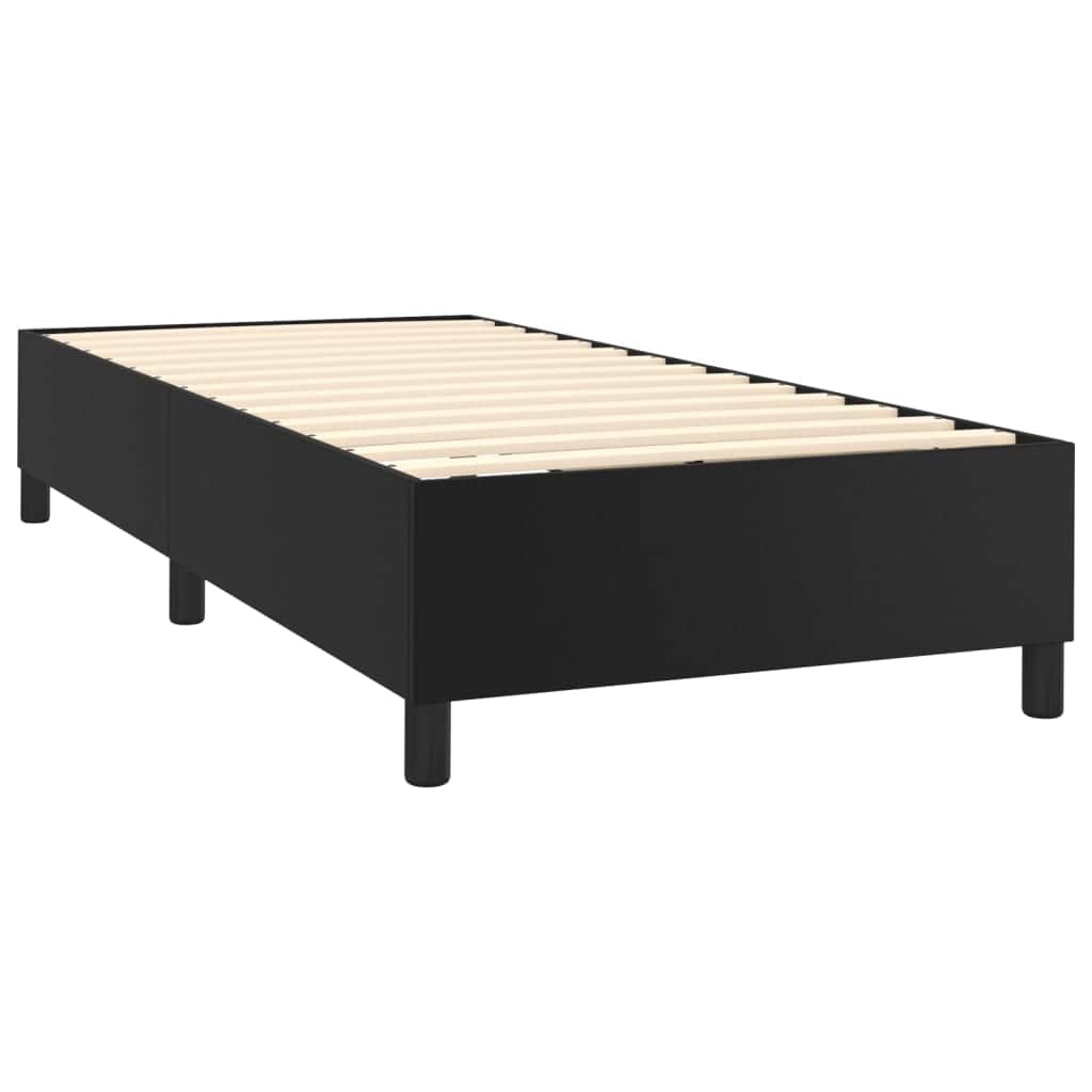 Black King Single Box Spring Bed with Faux Leather Pocket Spring Mattress LED