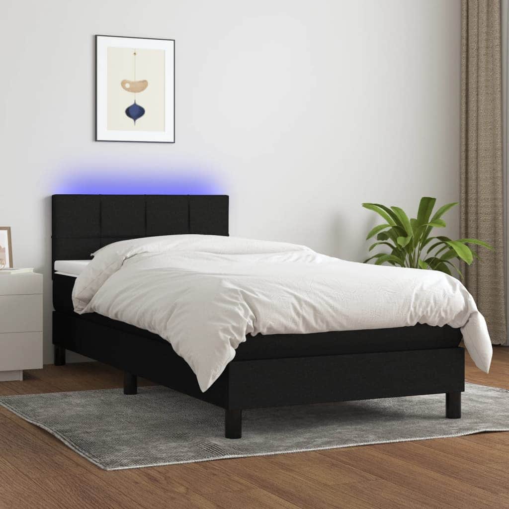 Black King Single Box Spring Bed with LED and Pocket Spring Mattress