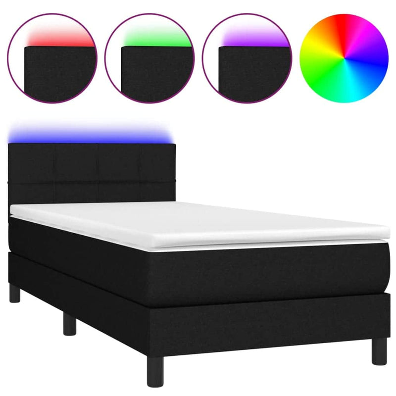 Black KS Box Spring Bed with LED and Pocket Spring Mattress
