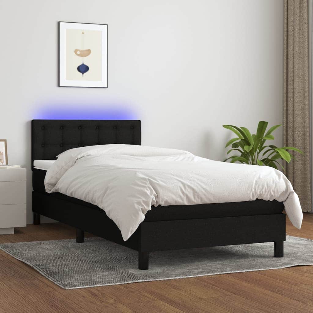 Black King Single Box Spring Bed with Pocket Spring Mattress and LED