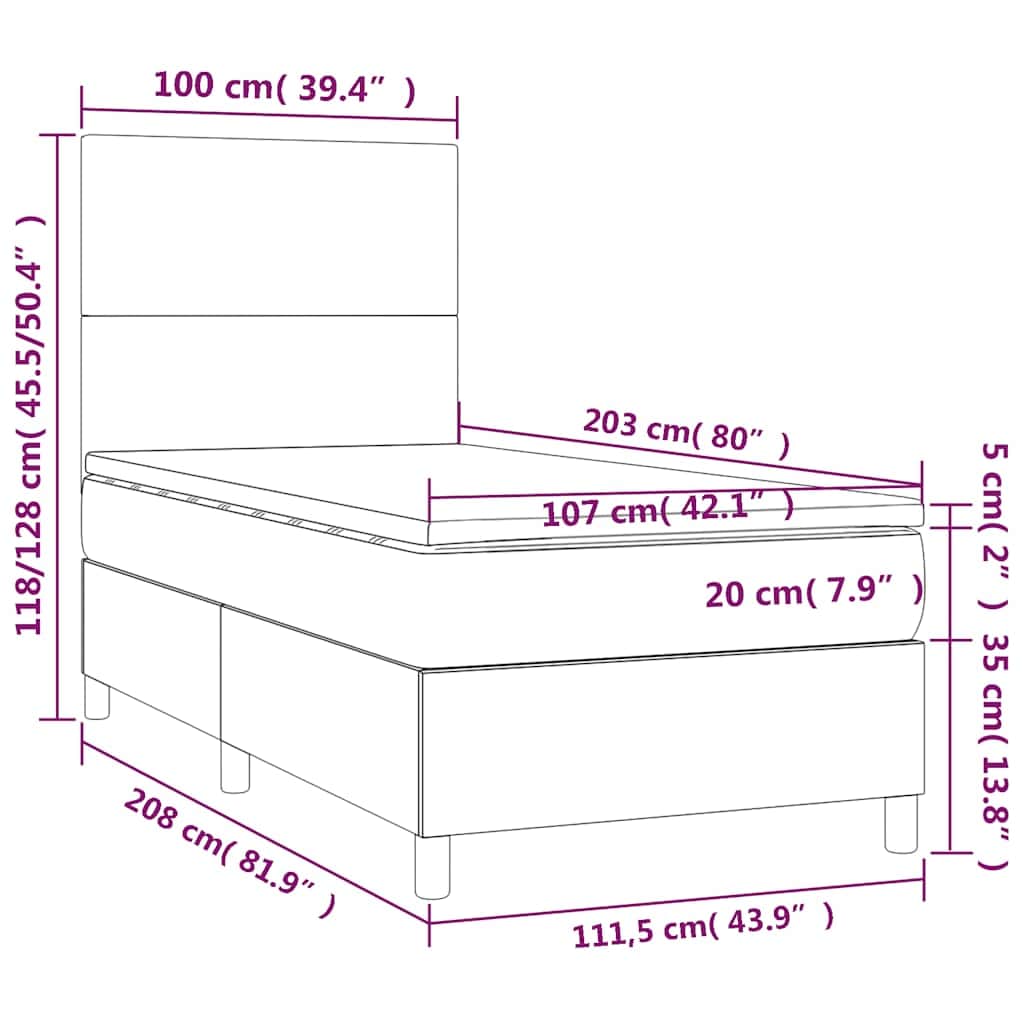 Black King Single Box Spring Bed with Velvet Mattress Pocket Spring Support
