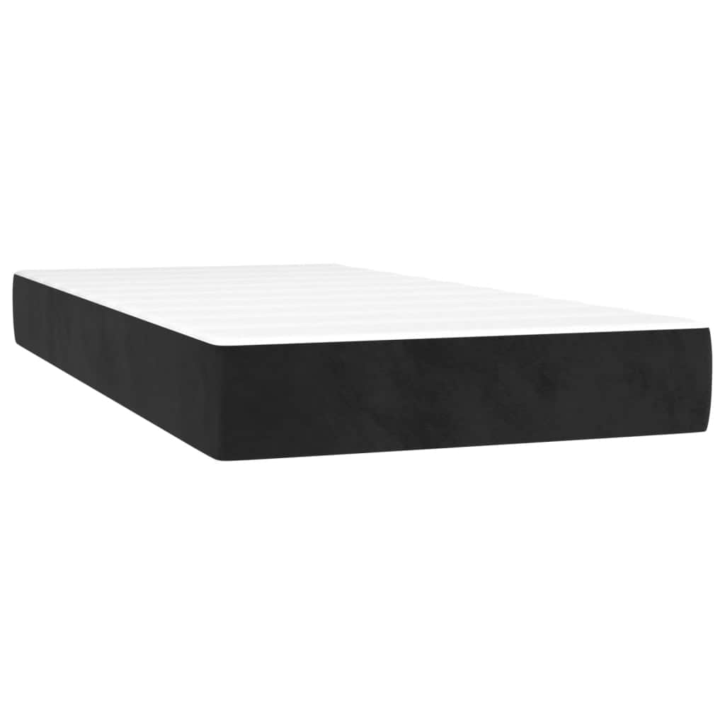 Black King Single Box Spring Bed with Velvet Pocket Spring Mattress LED