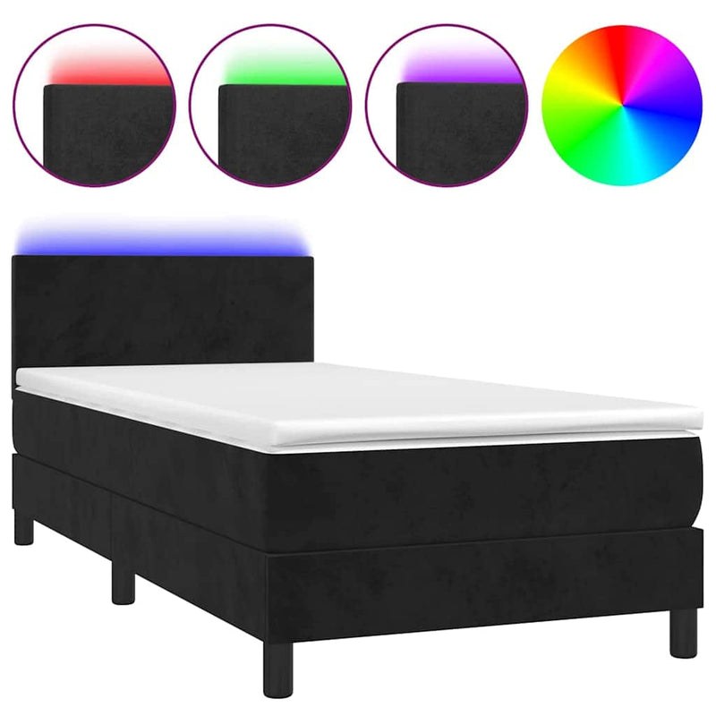 KS Velvet Bed with Pocket Spring Mattress and Adjustable LED