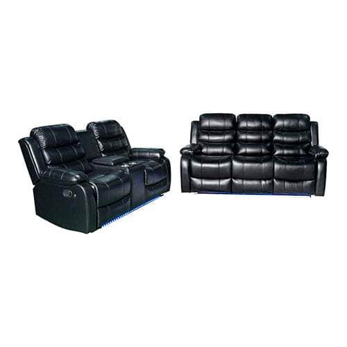 Black Leatherette Luxe: Led Recliner Trio