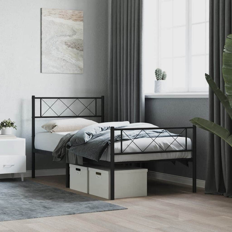 Black-Metal Bed Frame with Headboard and Footboard | Black colour