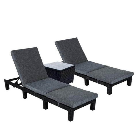 Black Rattan Sunlounge Set With Joining Coffee Table