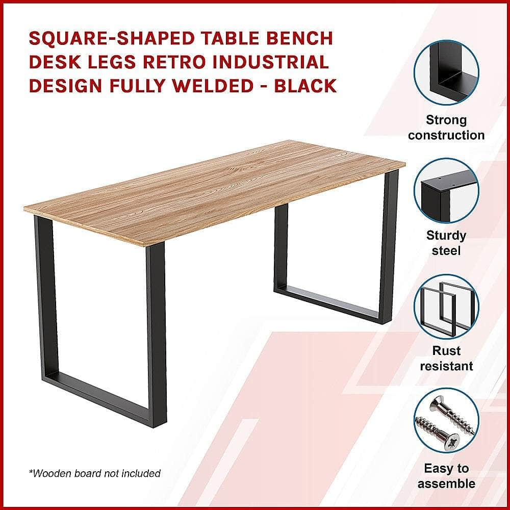 Black Square Retro Industrial Desk Bench