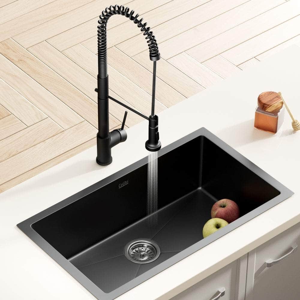 Black Stainless Steel Kitchen Sink with Pull-Out Tap - 70x45CM