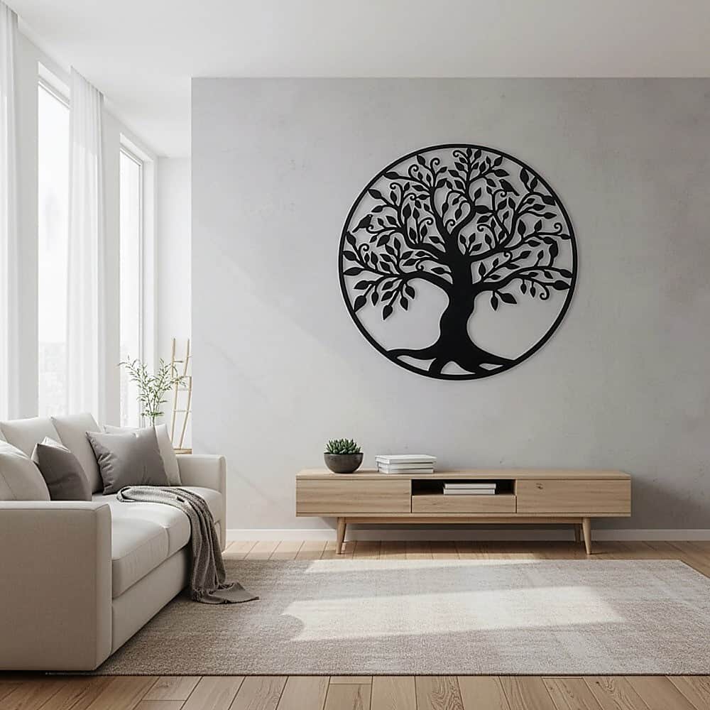 Black Tree Of Life Wall Art Hanging Metal Iron Sculpture Garden 99Cm