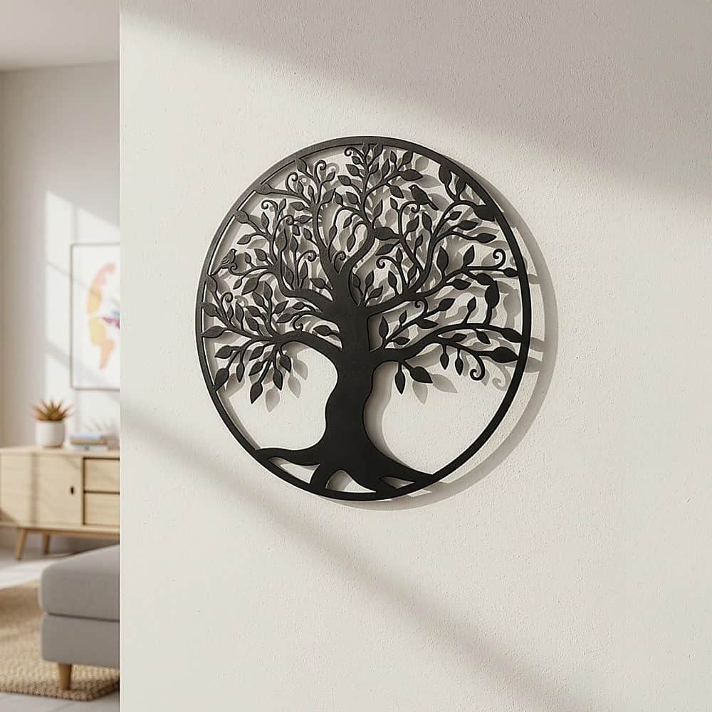 Black Tree Of Life Wall Art Hanging Metal Iron Sculpture Garden 99Cm