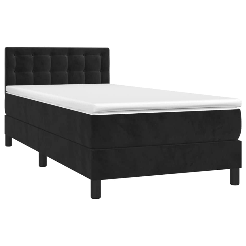 Black Velvet Box Spring Bed King Single with Pocket Spring Mattress and LED