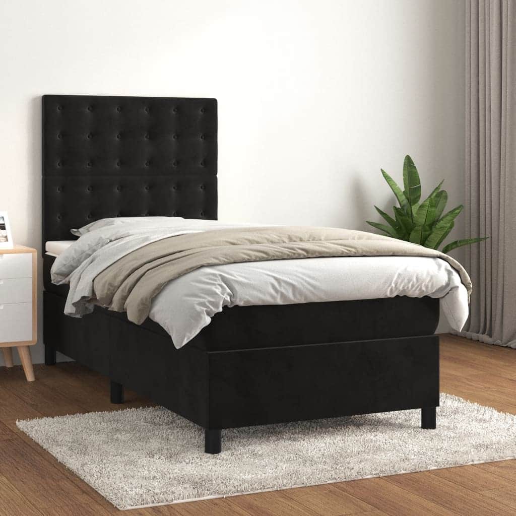 Black Velvet Box Spring Bed Pocket Spring Mattress King Single Size with Topper