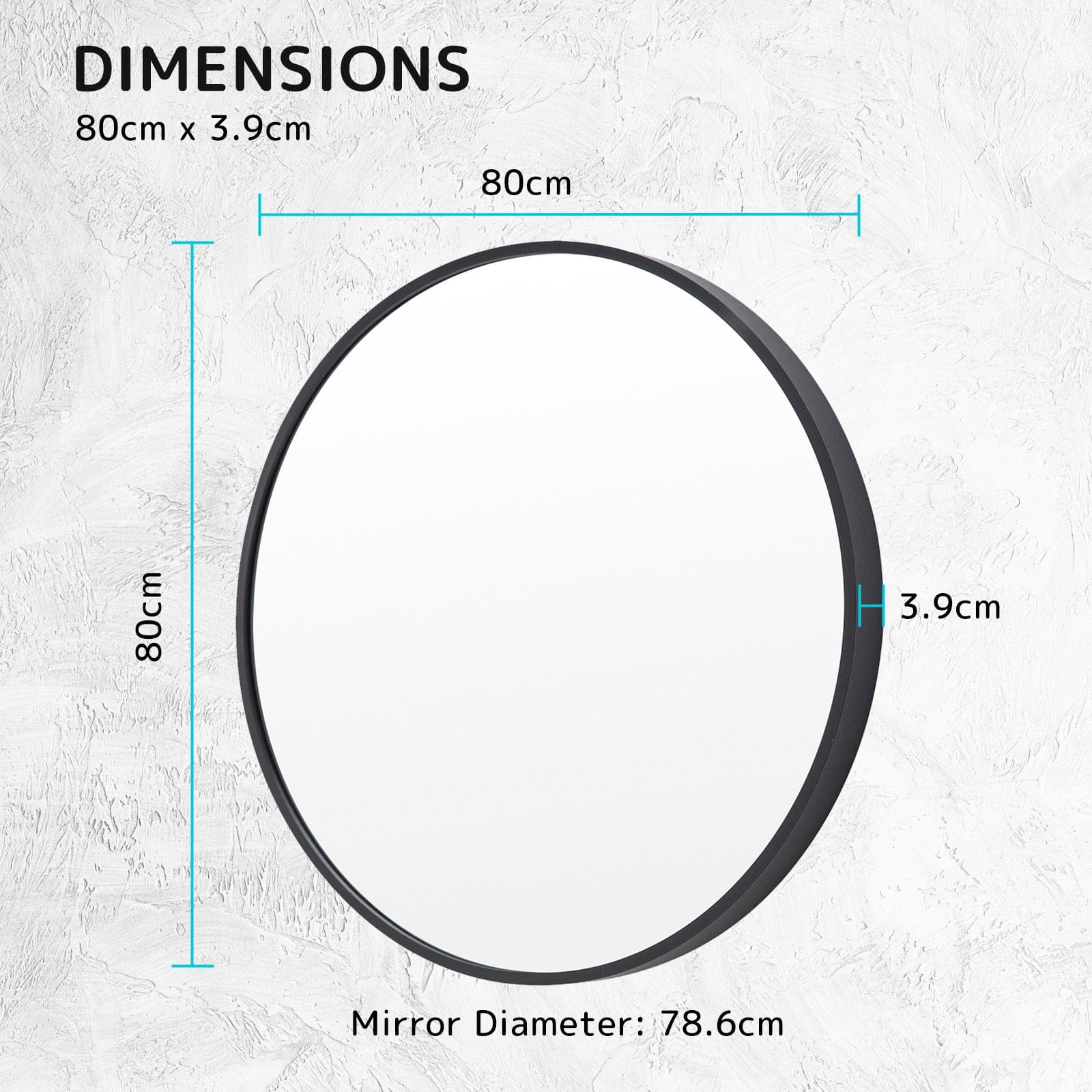 Wall Mirror Round Aluminum Frame Bathroom 80cm BLACK with Mirrors