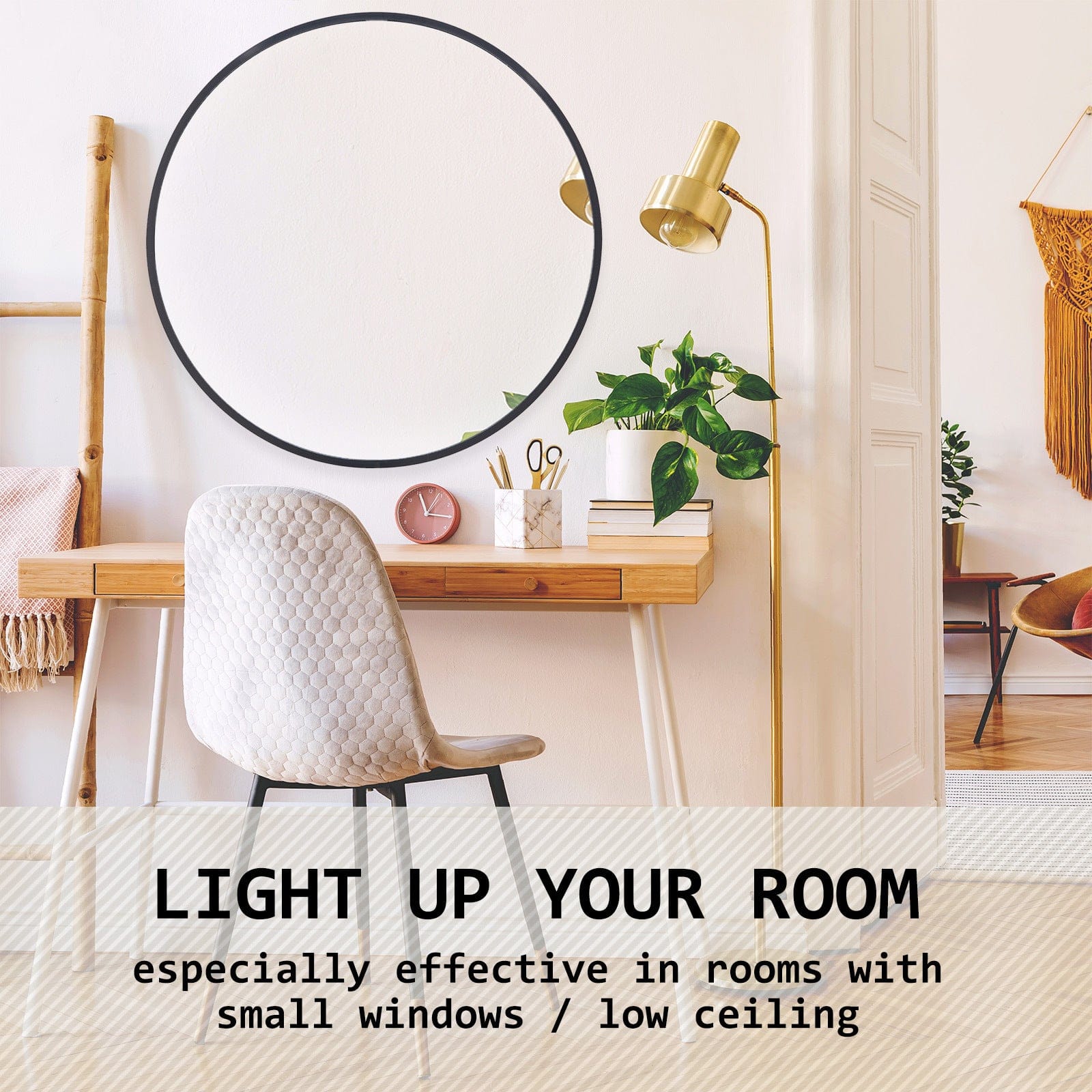 Mirrors - Wall Mirror Round Aluminum Frame Bathroom 80cm BLACK