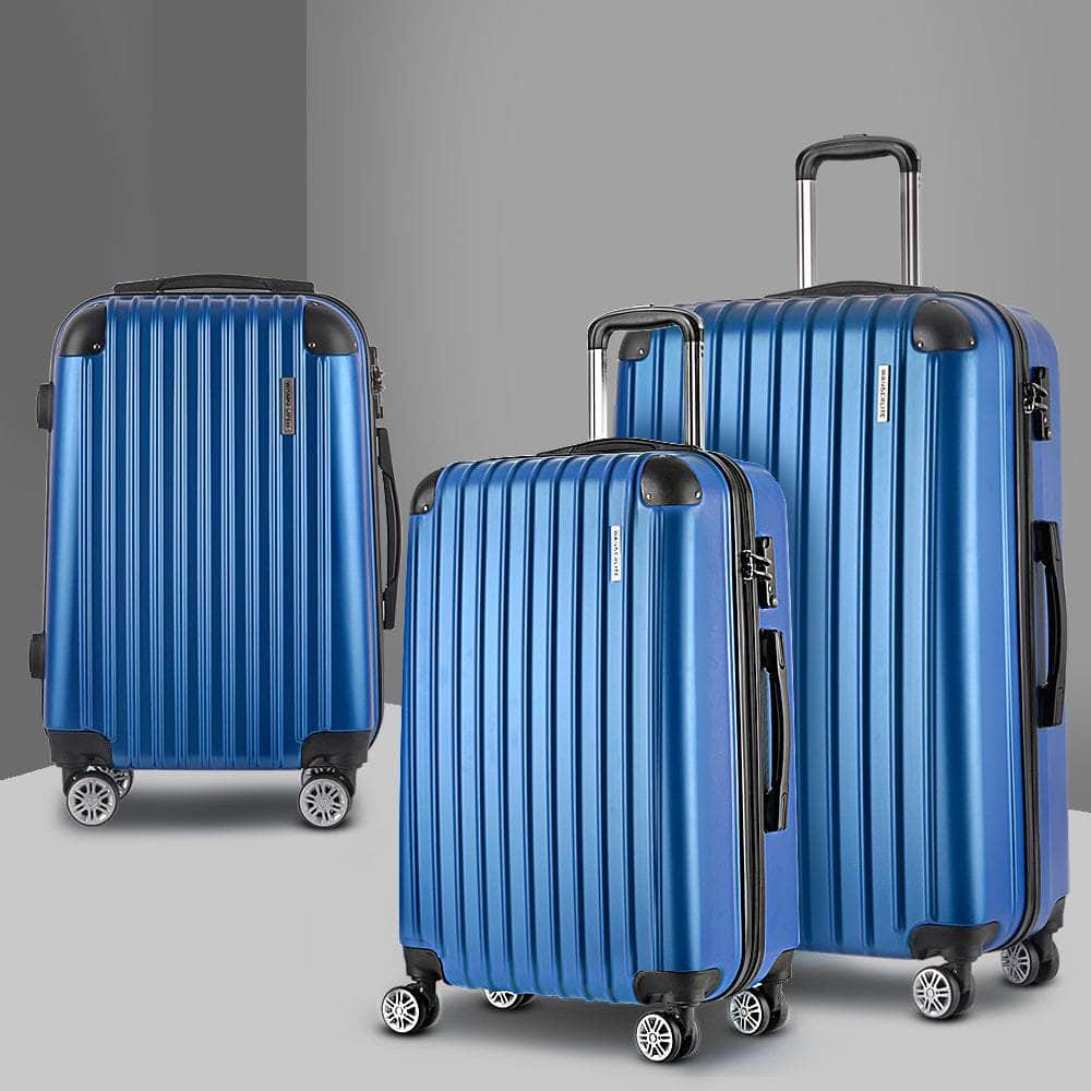 Blue 3Pc Suitcase Hardcase Trolley Travel Set