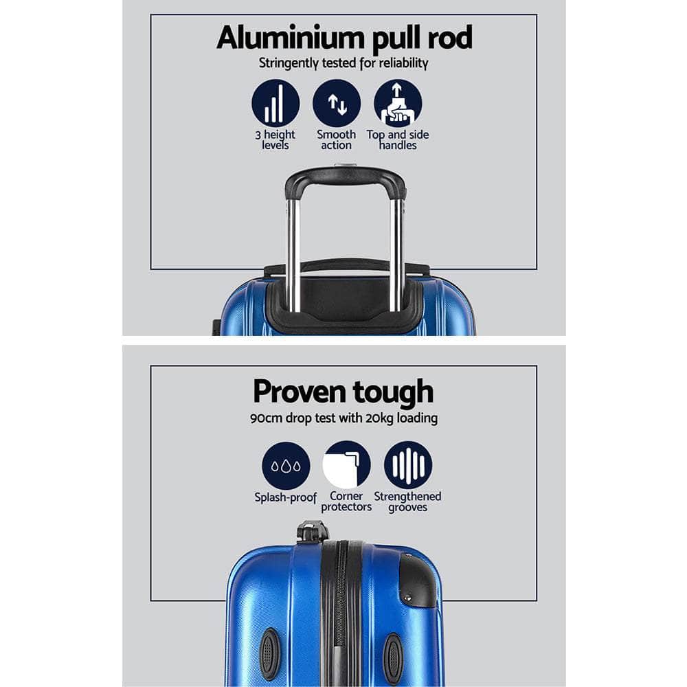 Blue 3Pc Suitcase Hardcase Trolley Travel Set