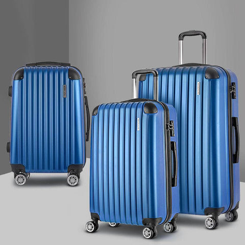 Blue 3Pc Suitcase Hardcase Trolley Travel Set