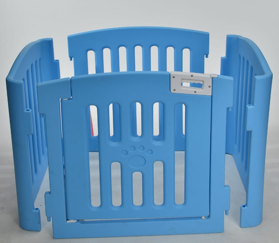 Blue 4-Panel Plastic Pet Pen: Foldable Dog Fence Enclosure with Gate, Dog Playpens & Gates
