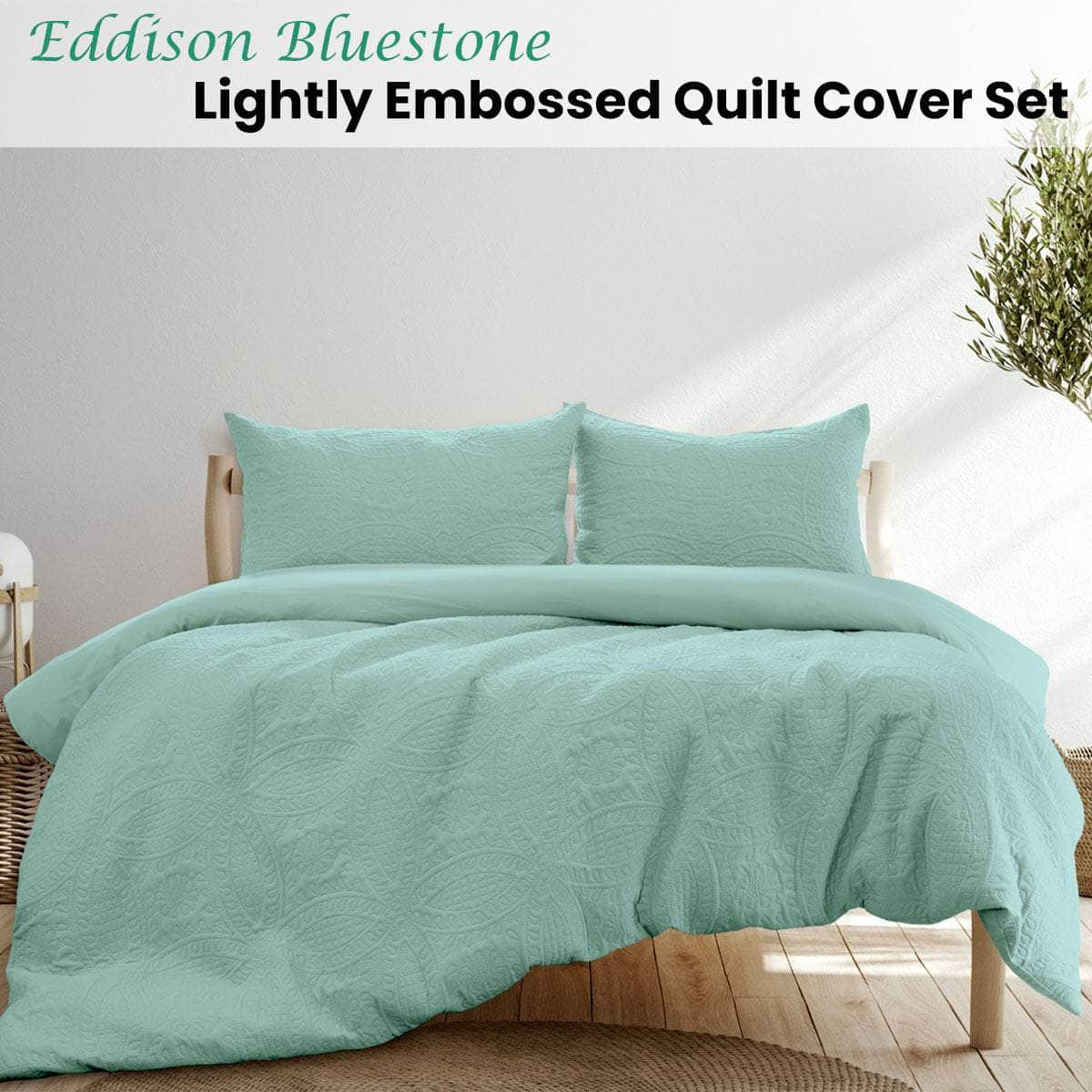 Bluestone Light Quilted Embossed Quilt Cover Set King