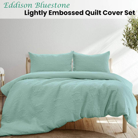 Eddison Bluestone Light Quilted Embossed Quilt Cover Set King