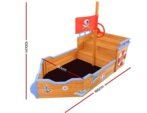 Kids Wooden Boat Sandpit With Bench