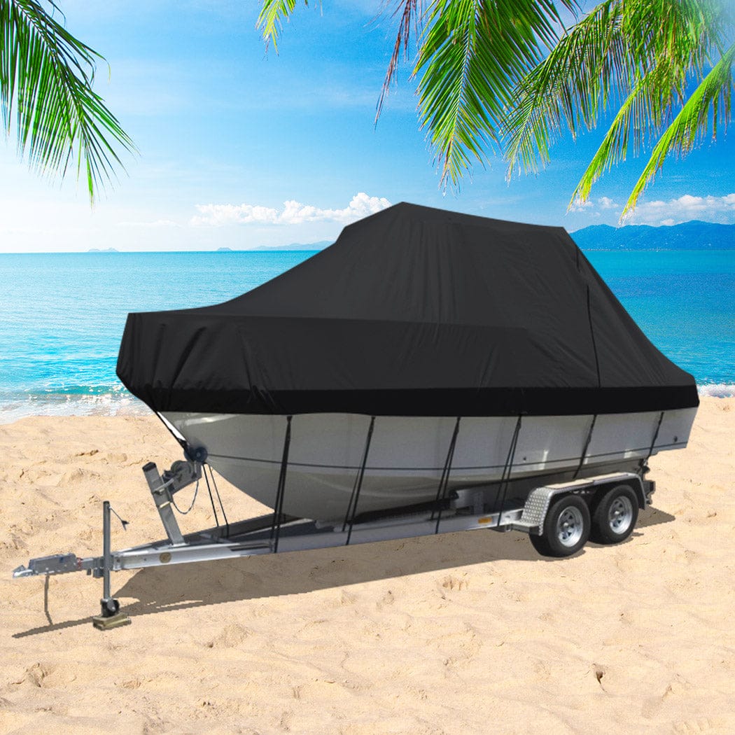 Boat Cover 12-14 FT Trailerable Weatherproof Black 14FT, Boating