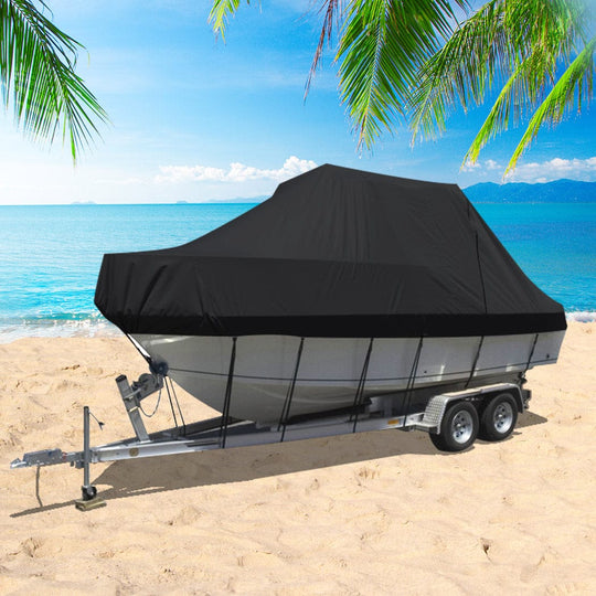 Boat Cover 12-14 FT Trailerable Weatherproof Black 14FT, Boating