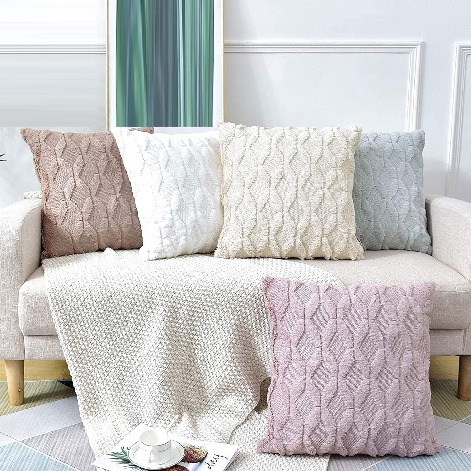 2 Pack Decorative Boho Throw Pillow Covers 45 X 45 Cm (White/Pink/Black)