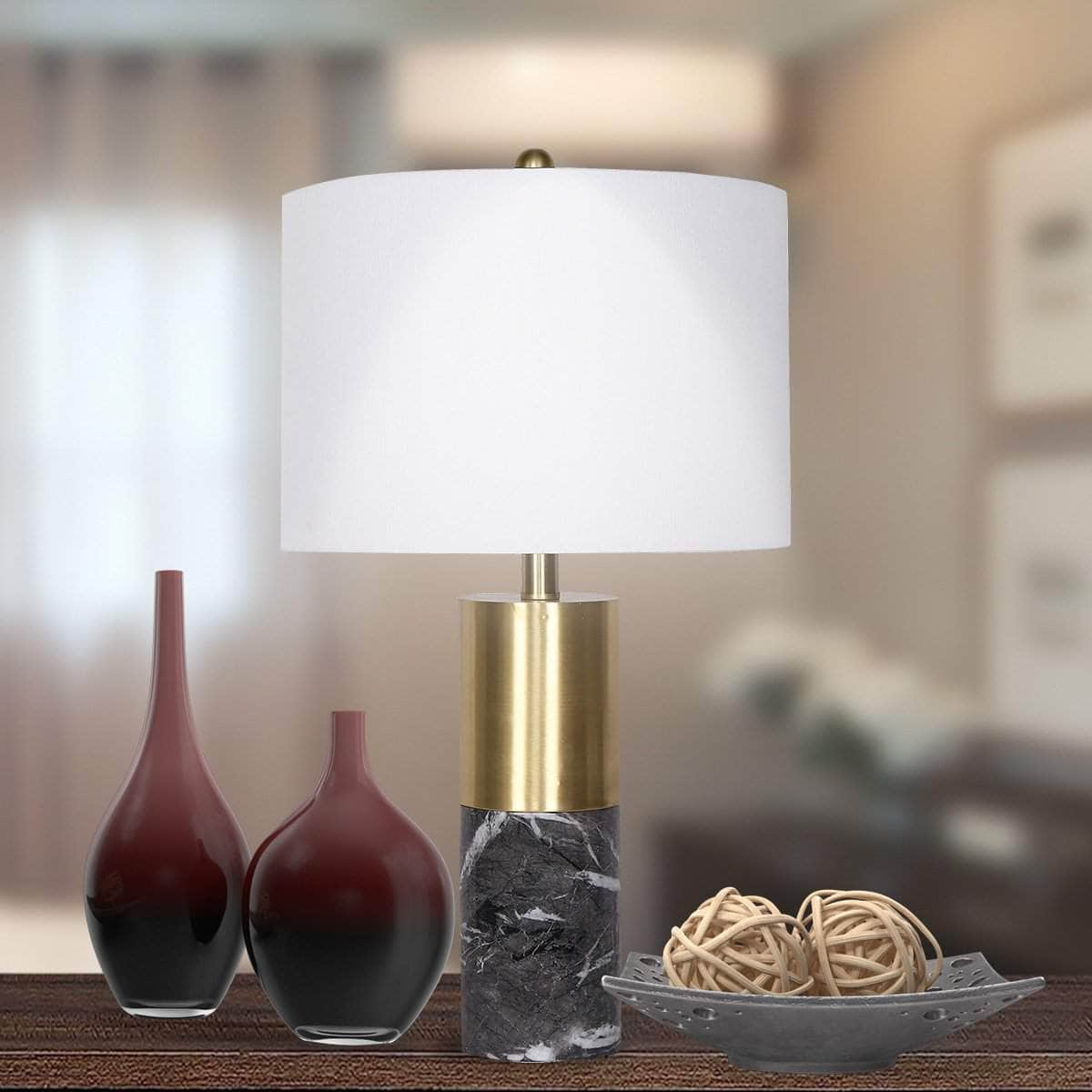 Bold Contrast Black Metal and Marble Table Lamp