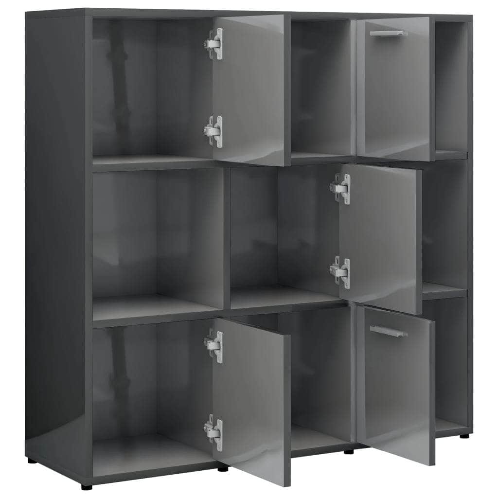 Book Cabinet High Gloss Grey Chipboard