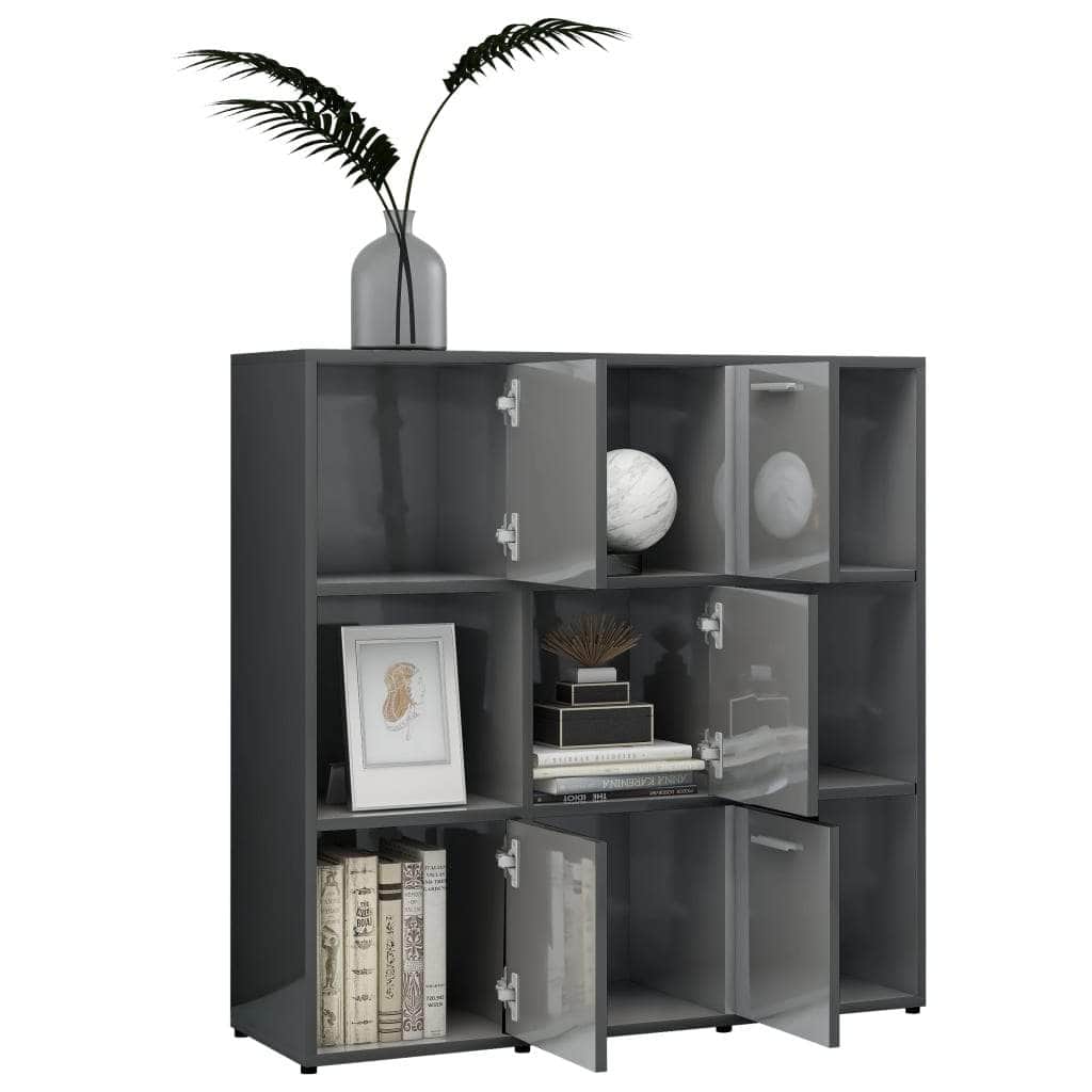 Book Cabinet High Gloss Grey Chipboard
