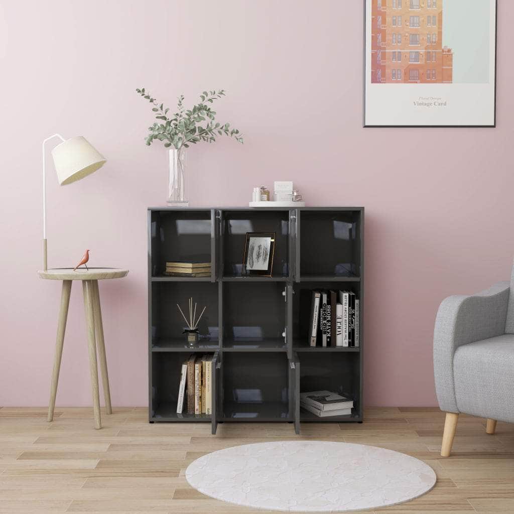 Book Cabinet High Gloss Grey Chipboard