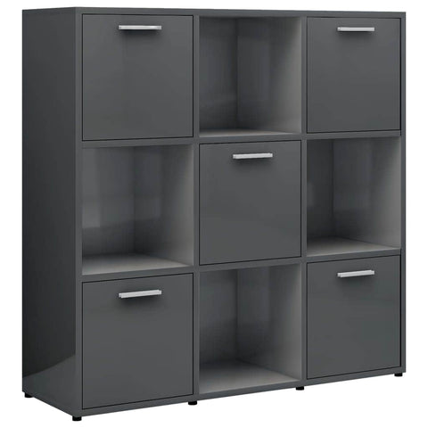 Book Cabinet High Gloss Grey Chipboard