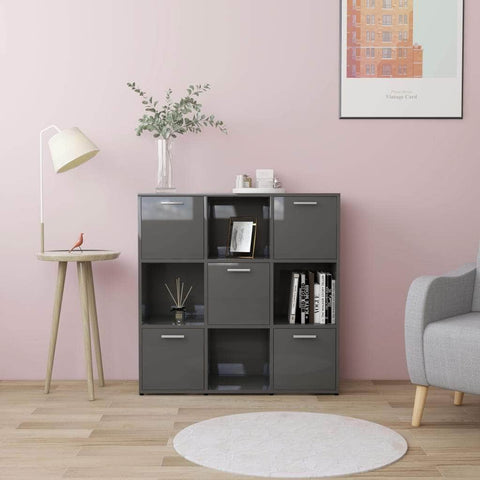 Book Cabinet High Gloss Grey Chipboard