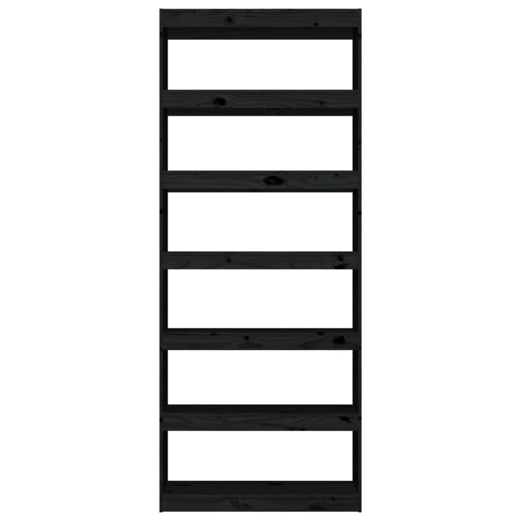 Book Cabinet/Room Divider 6 Shelves Black Solid Wood Pine