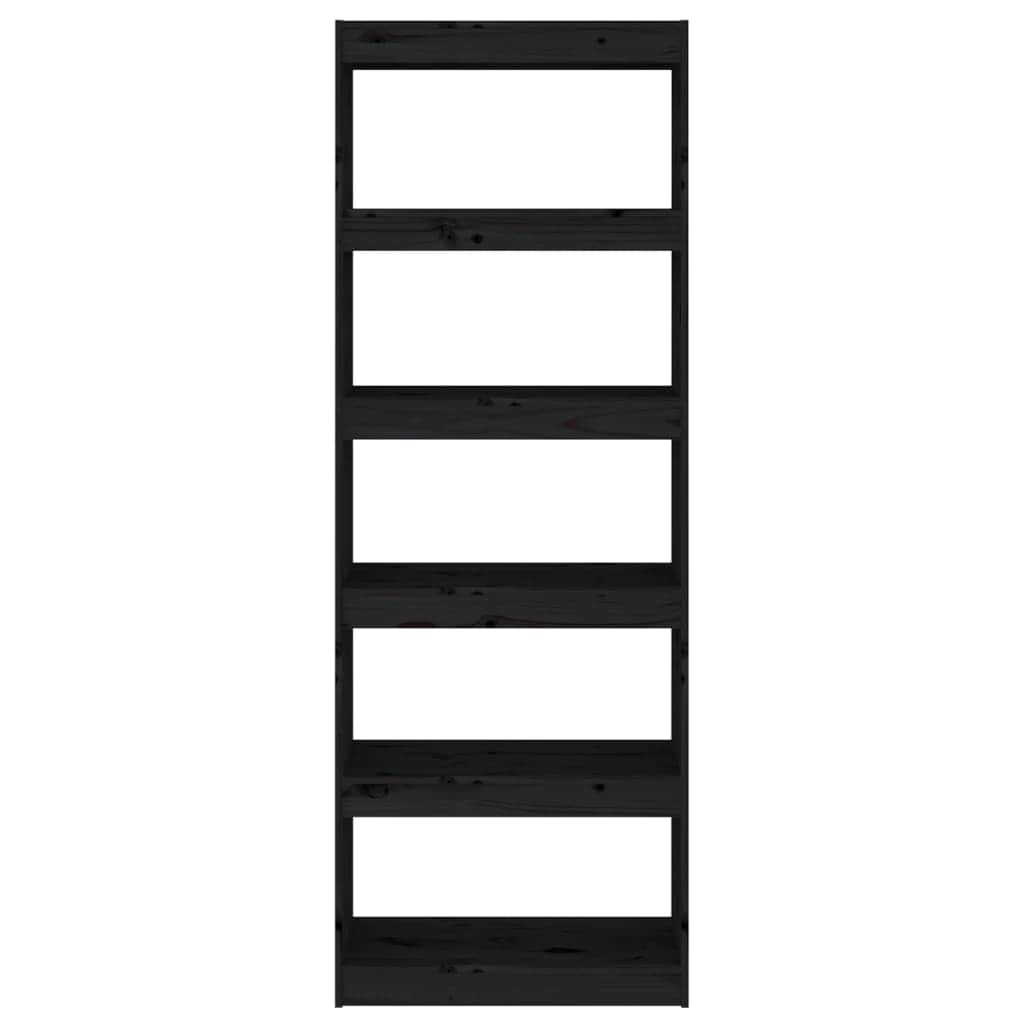 Book Cabinet/Room Divider Black Solid Wood Pine