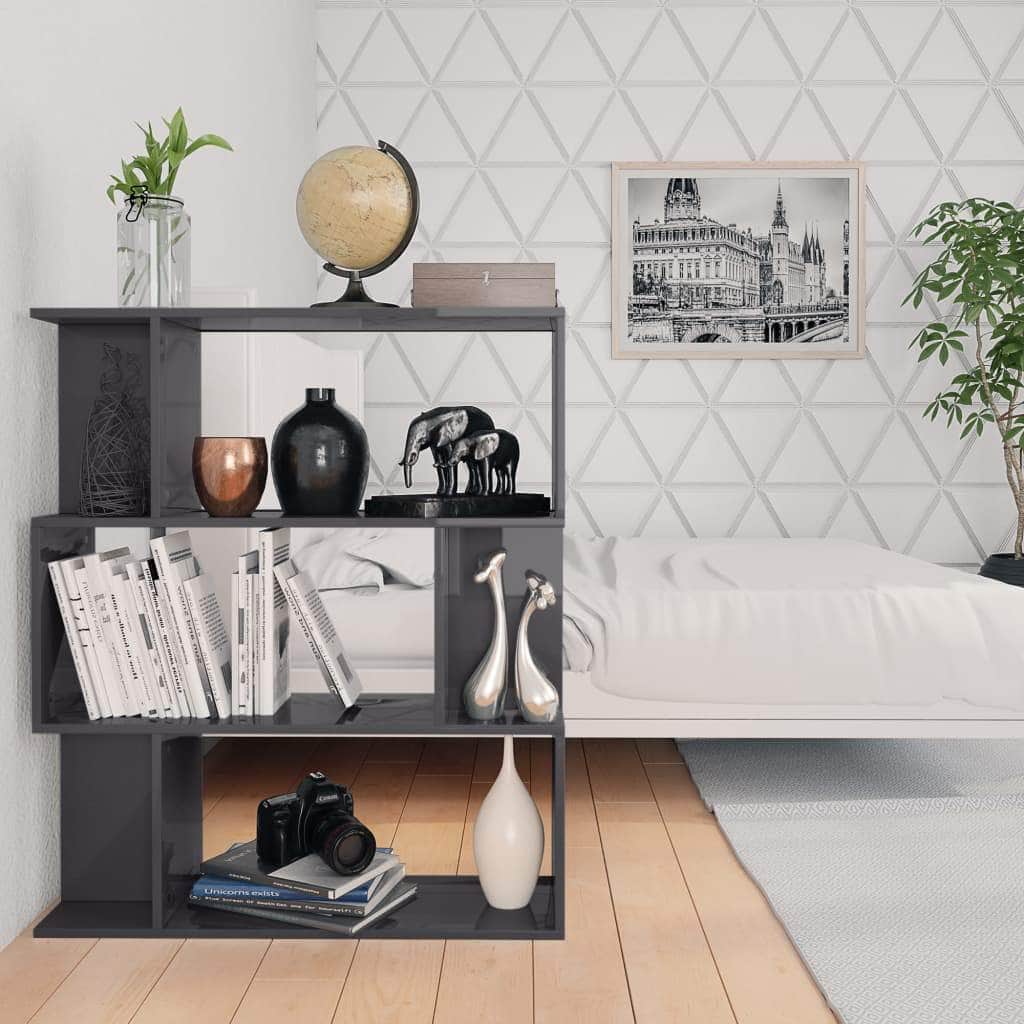 Book Cabinet/Room Divider High Gloss Grey Chipboard