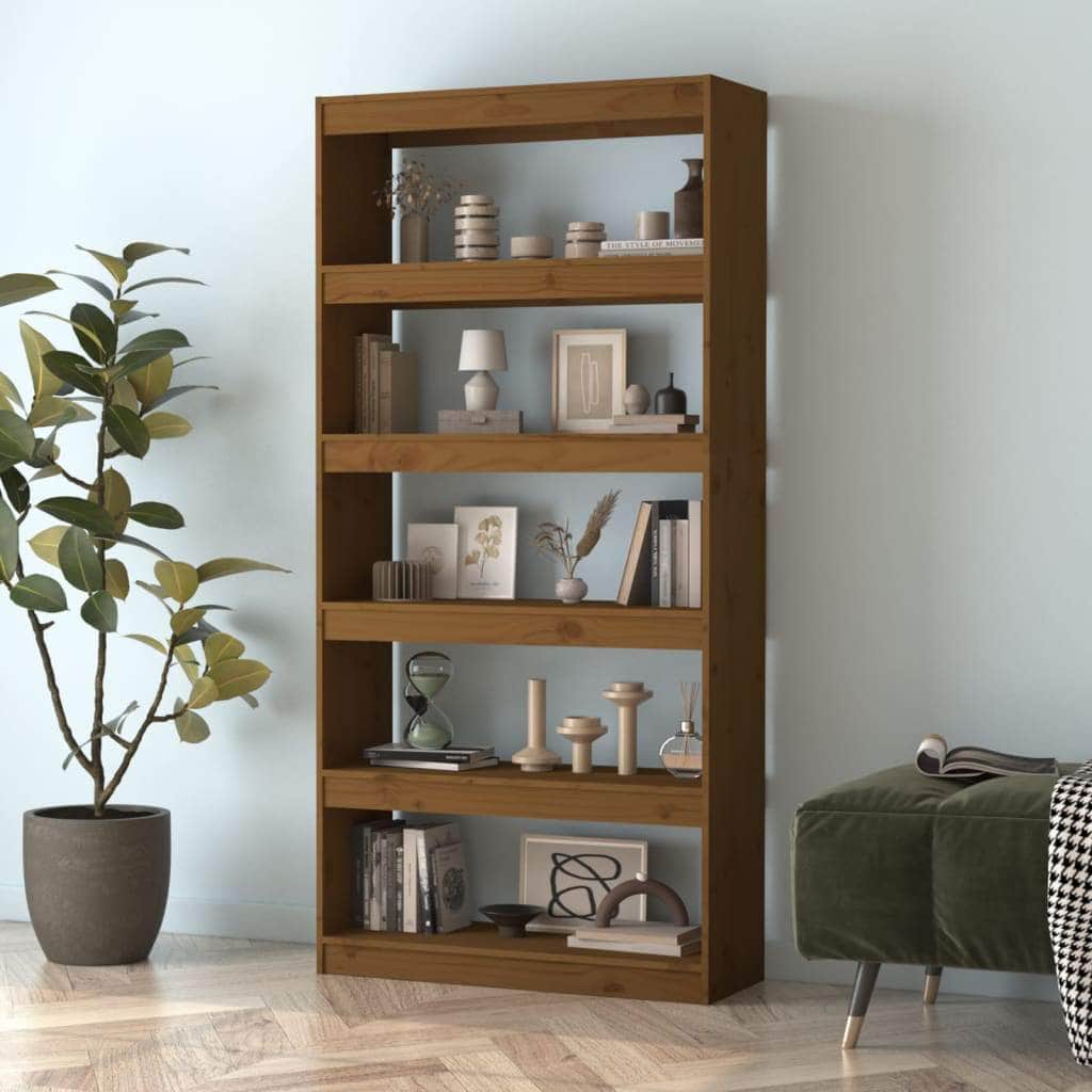 Book Cabinet/Room Divider Honey Brown Wood Pine
