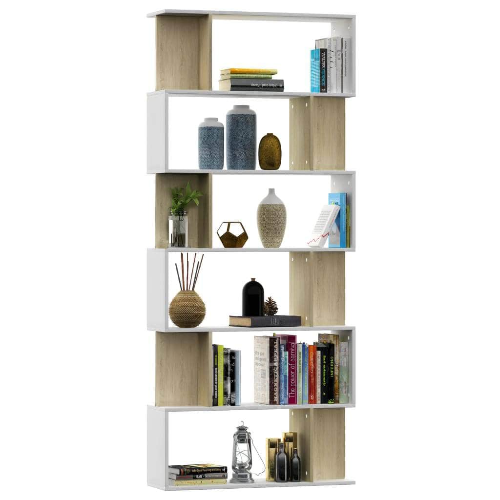 Book Cabinet/Room Divider  White and Sonoma Oak Chipboard