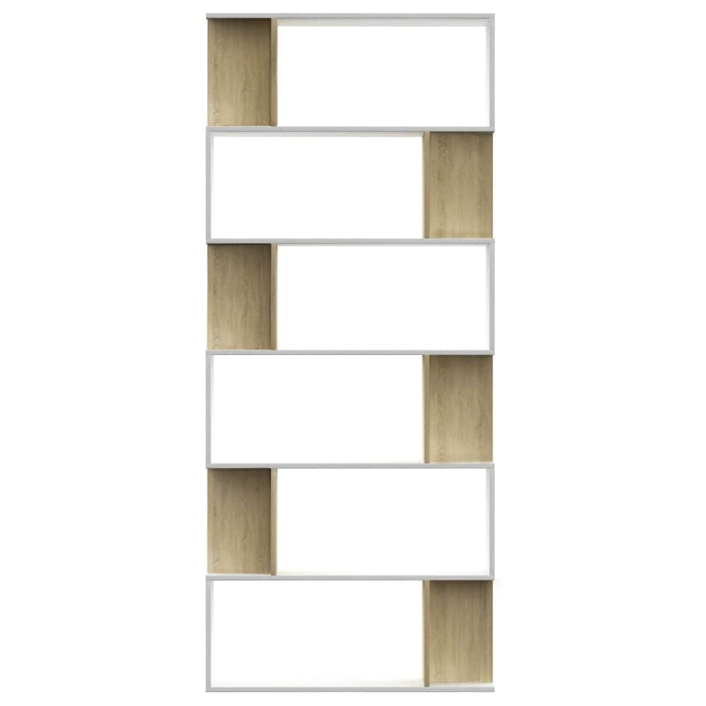 Book Cabinet/Room Divider  White and Sonoma Oak Chipboard