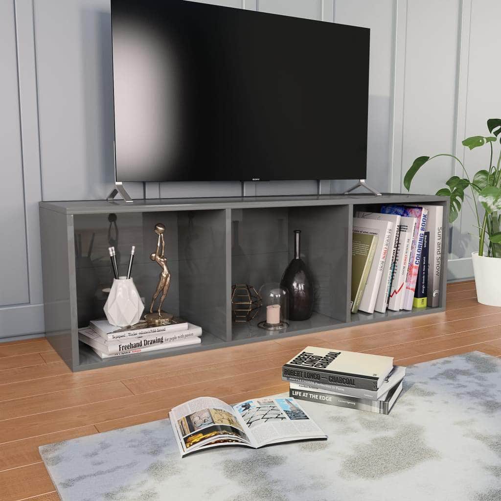 Book Cabinet/TV Cabinet High Gloss Grey Chipboard