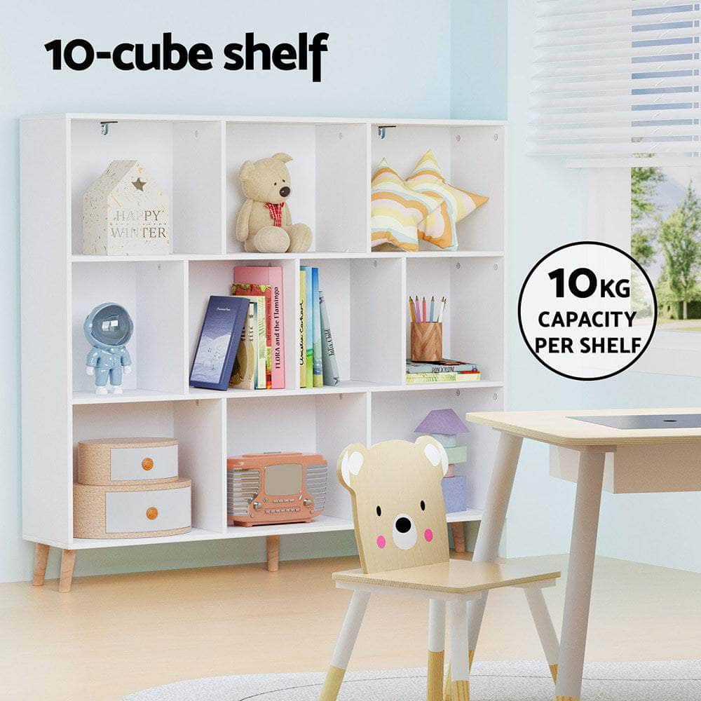 Bookshelf 3 Tiers 10 Cubes - Cora White, Bookcases & Shelves