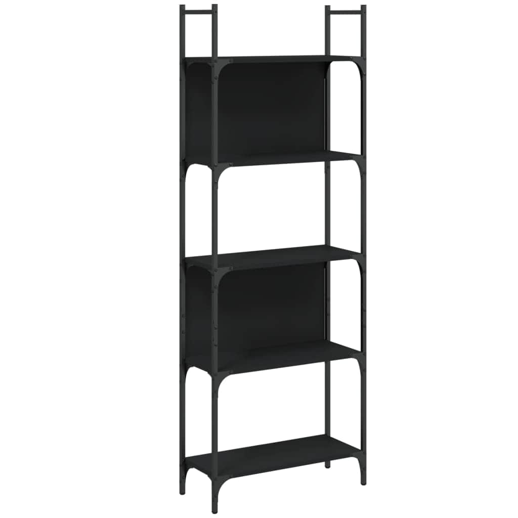 Bookshelf 5-Tier Black Engineered Wood