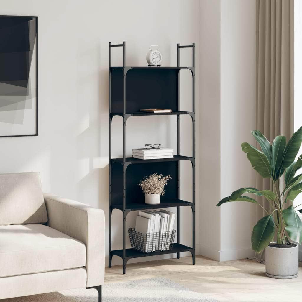 Bookshelf 5-Tier Black Engineered Wood | Wood finish