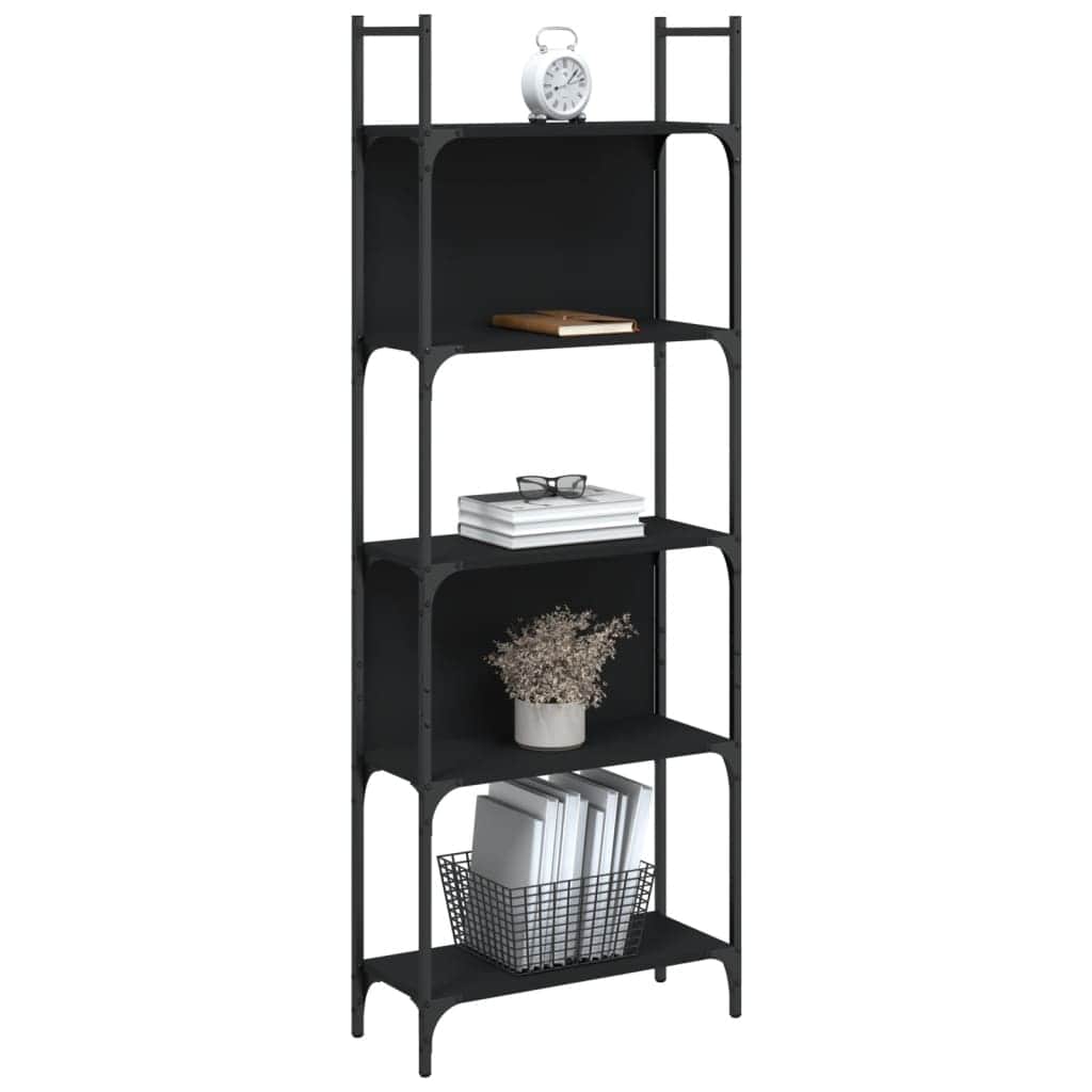 Bookcases & Standing Shelves - Bookshelf 5-Tier Black Engineered Wood