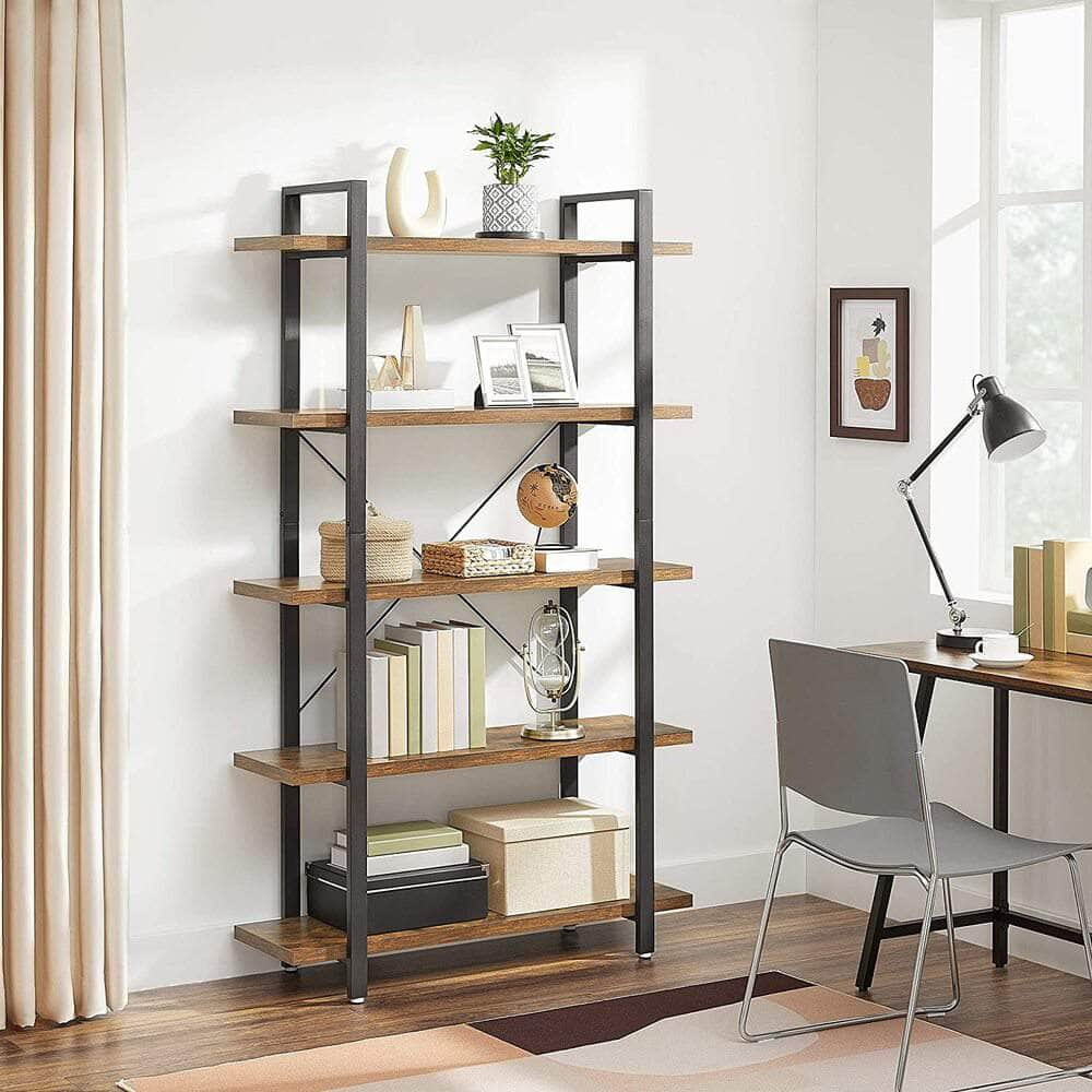 Bookshelf 5-Tier Industrial Stable Bookcase Rustic Brown and Black LLS55BX