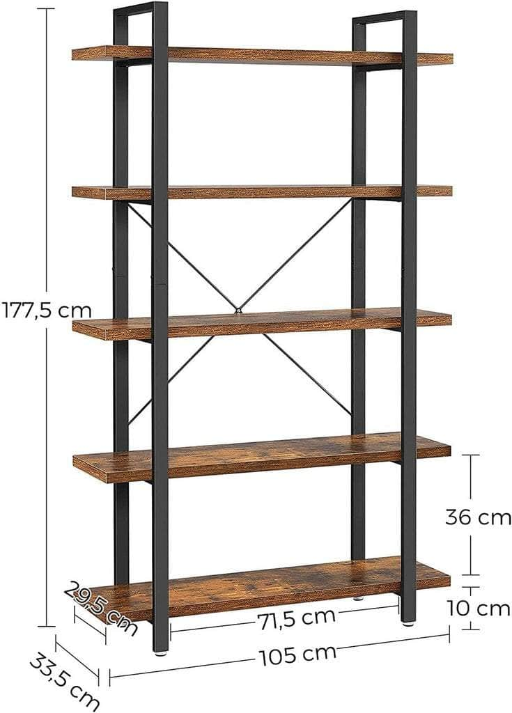 Bookshelf 5-Tier Industrial Stable Bookcase Rustic Brown and Black LLS55BX