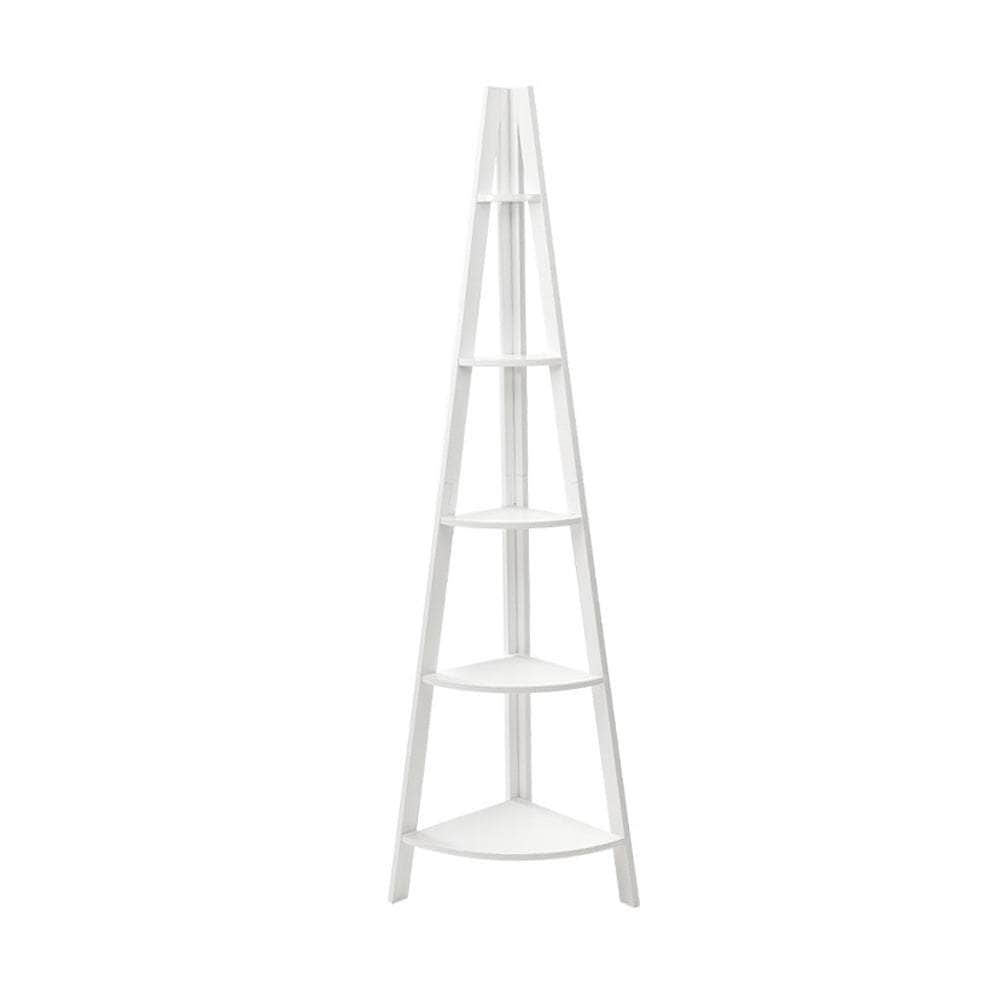 Bookshelf Corner Shelf 5 Tiers - Cane White
